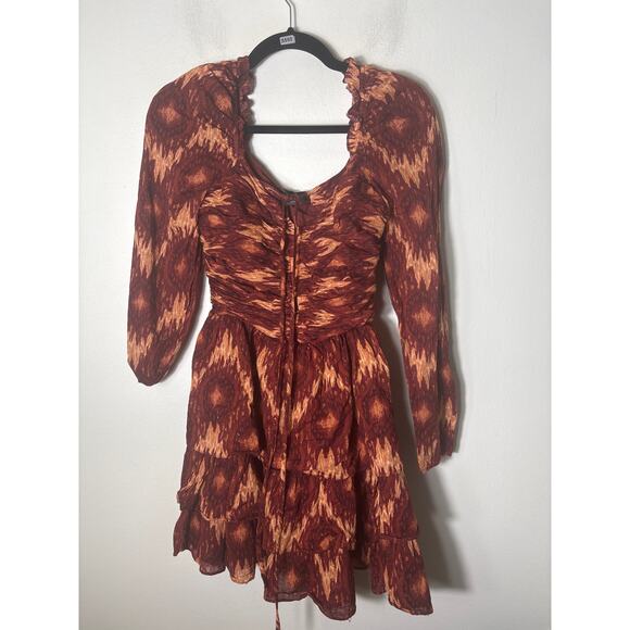 House of Harlow Dresses & Skirts - House of Harlow Burgandy Ikat  Copper Thread Ruffled Dress Sz XS